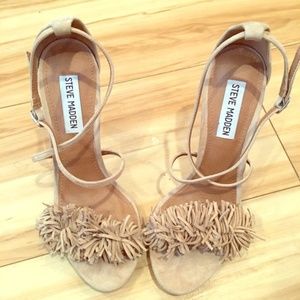 Suede Fringe Stiletto Ankle Strap Heels Sandals